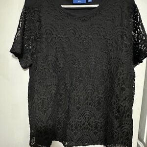 Apt. 9 Black Lace Short Sleeve Blouse L
